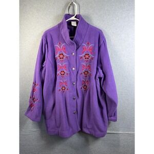 Bob Mackie Wearable Art Jacket Womens 3X Purple Fleece Embroidered Snap Front